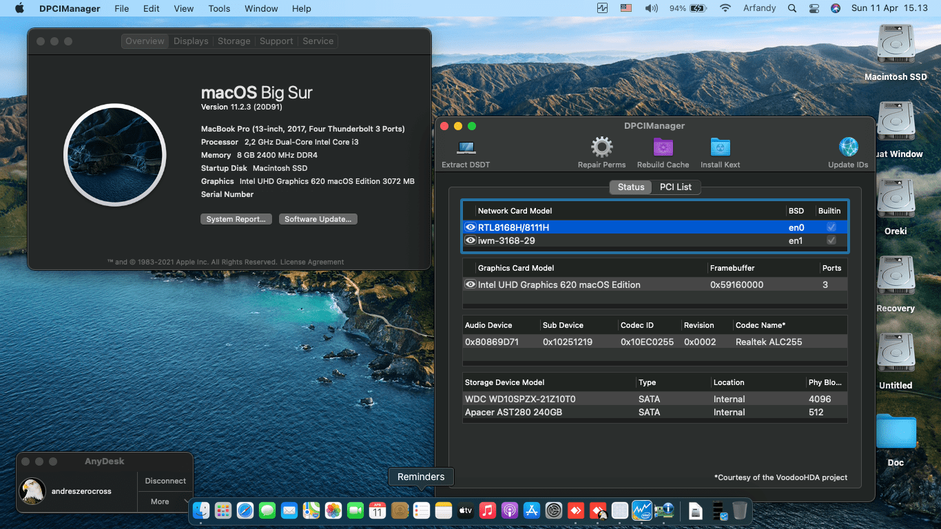 Success Hackintosh macOS Big Sur 11.2.3 Build 20D91 in Acer Aspire E5-476G-32BL